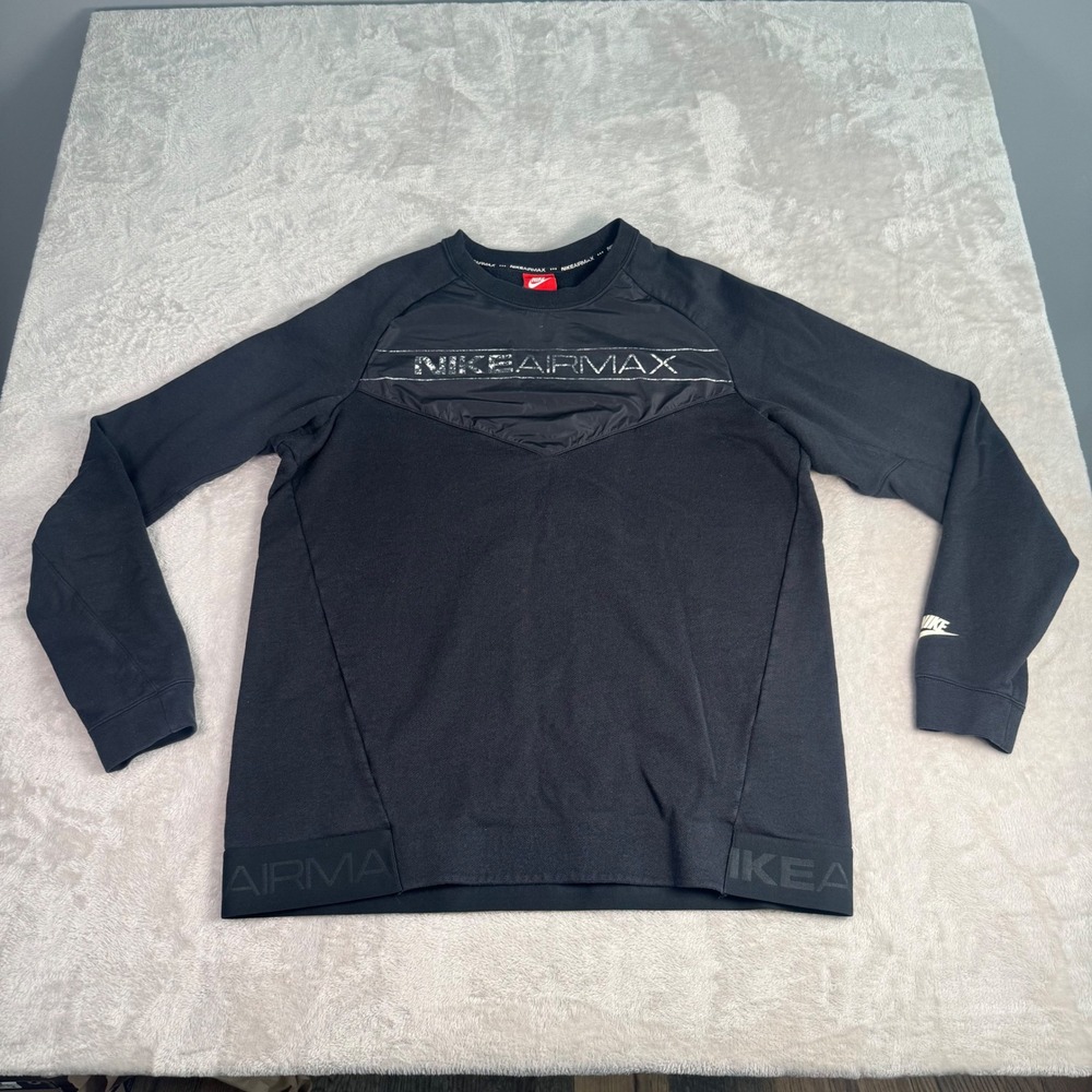Nike‎ Air Max Mens Black Mixed Media Crewneck Sweatshirt Large Athleisure